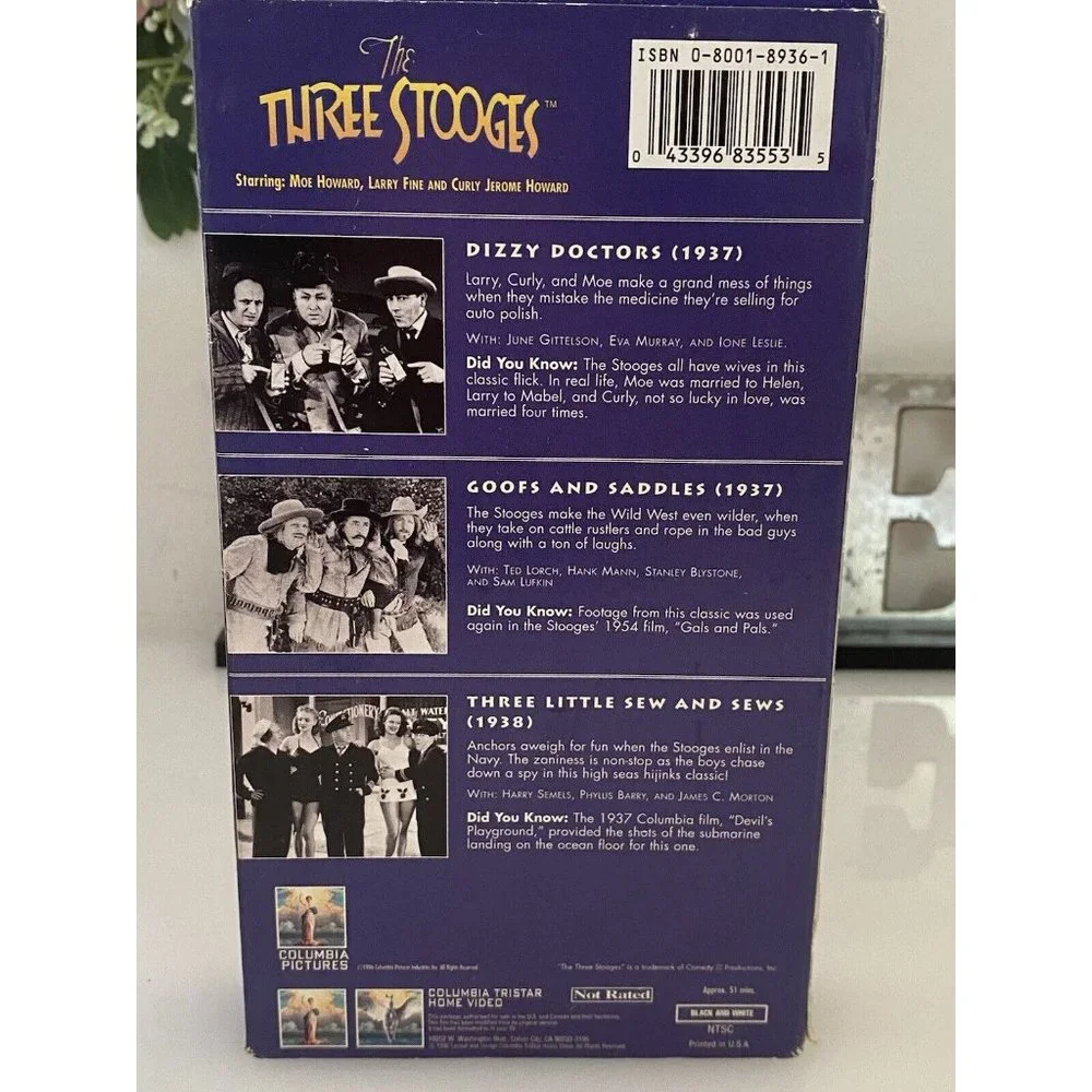 The Three Stooges Dizzy Doctors VHS Tape with 2 Other Movies 1996 Excellent Cond